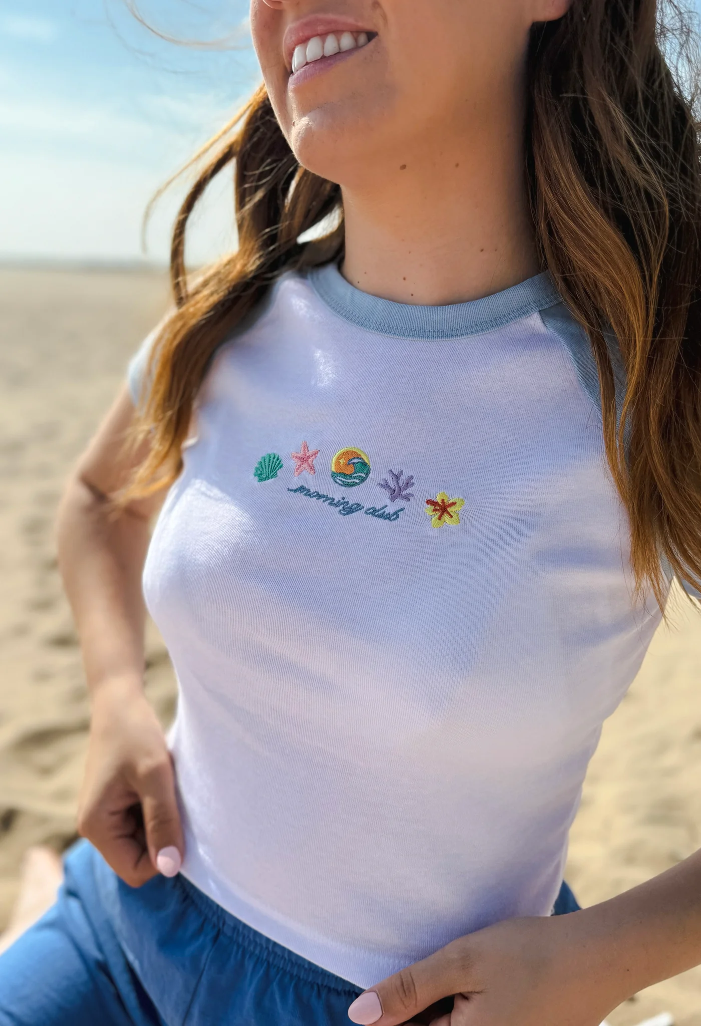 Beach Life Embroidered Micro Rib Baby Tee - Image 3