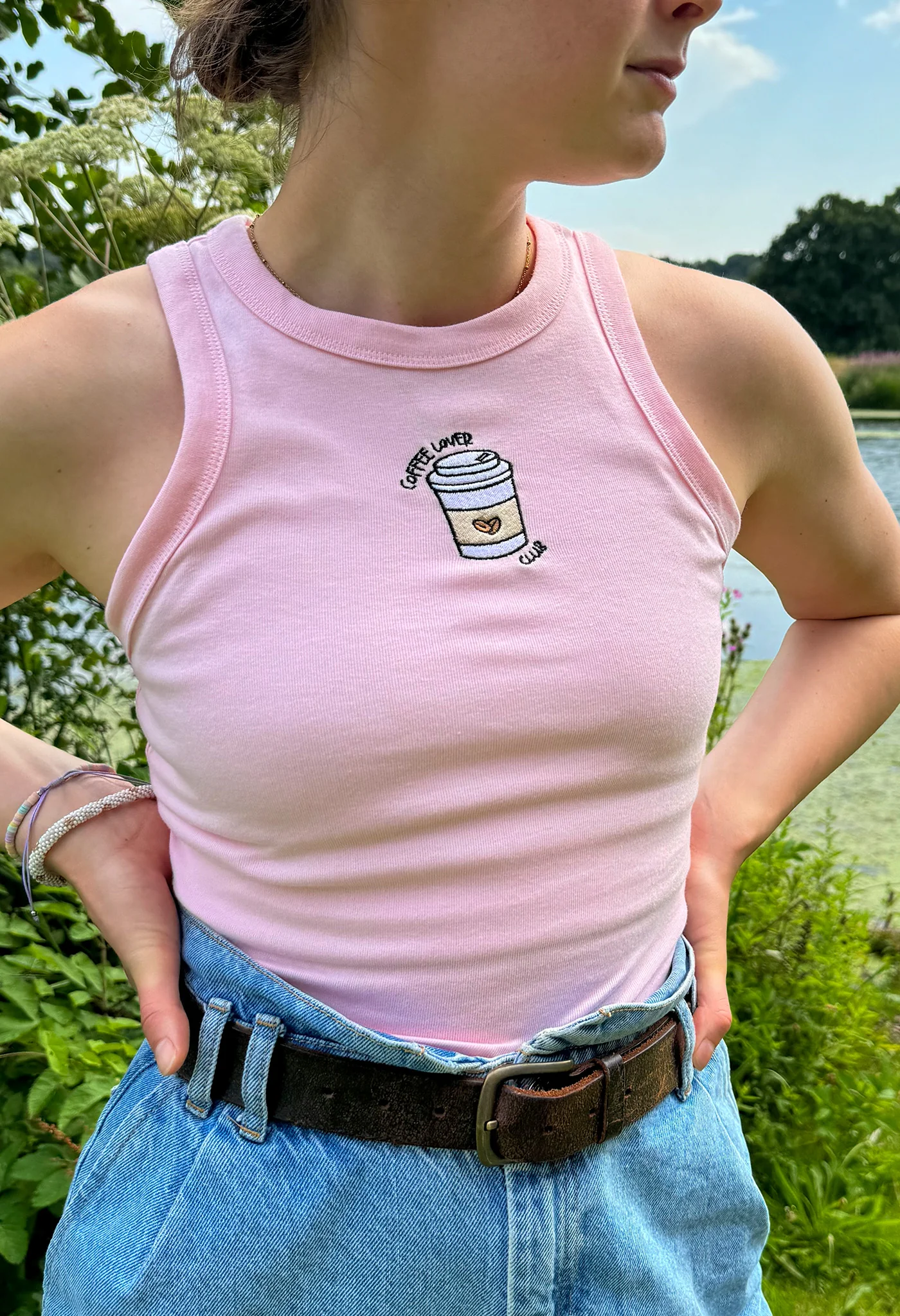 Coffee Lover Embroidered Micro Rib Racer Vest - Image 4