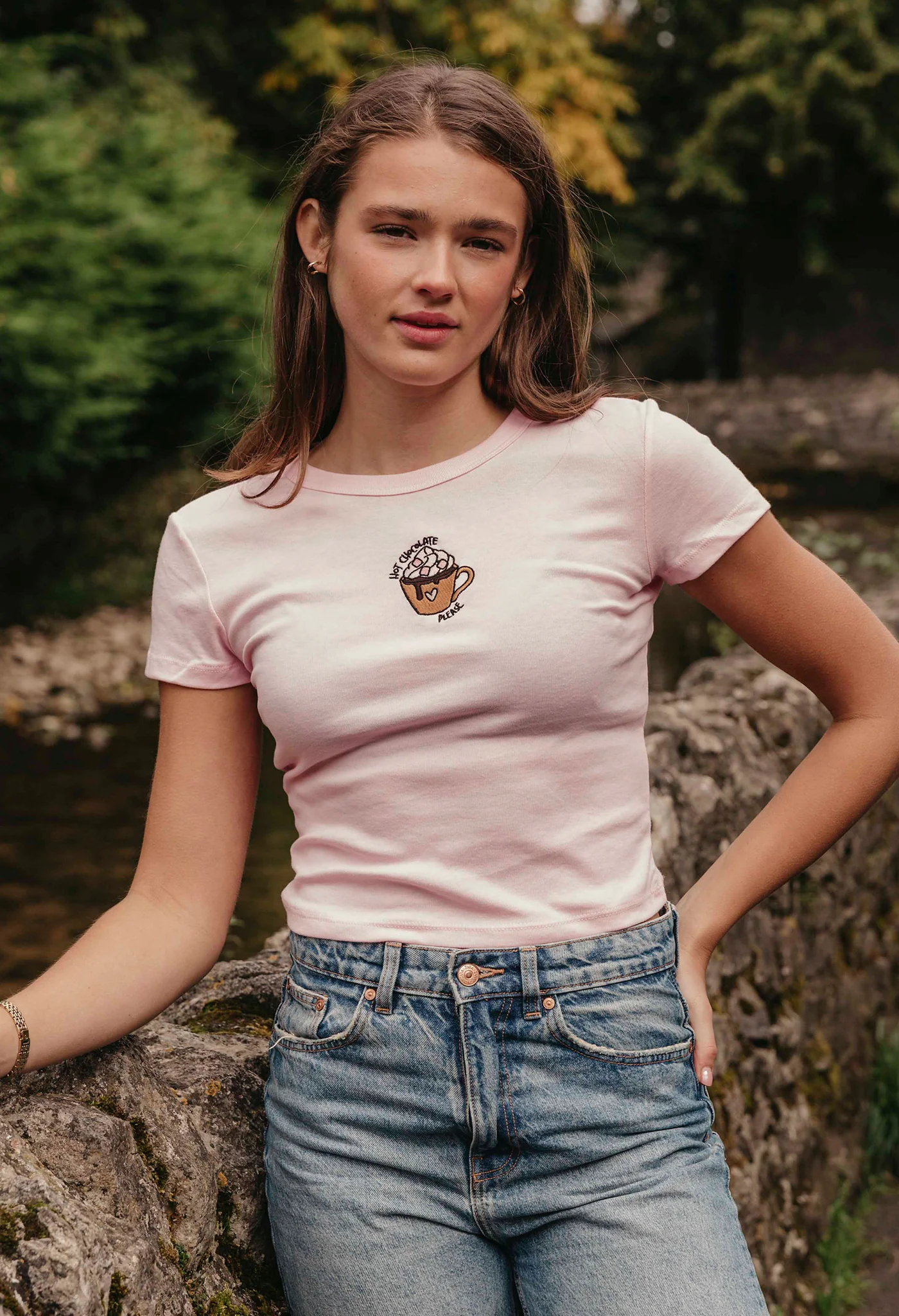 Hot Chocolate Embroidered Micro Rib Baby Tee - Image 2
