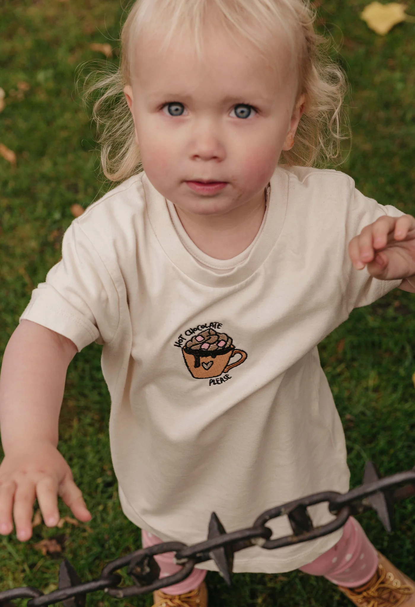 Hot Chocolate Embroidered Organic Cotton Childrens T-Shirt - Image 2
