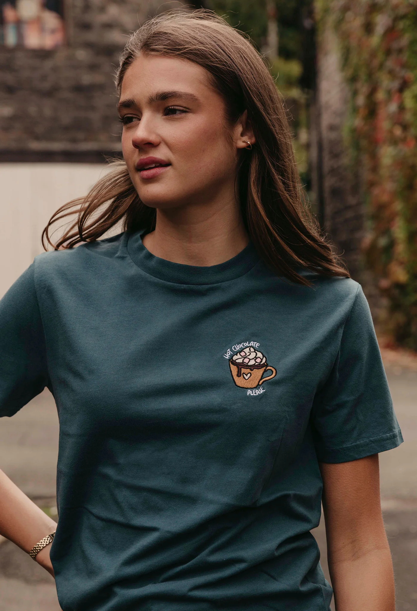 Hot Chocolate Embroidered Organic Cotton T-Shirt - Image 3