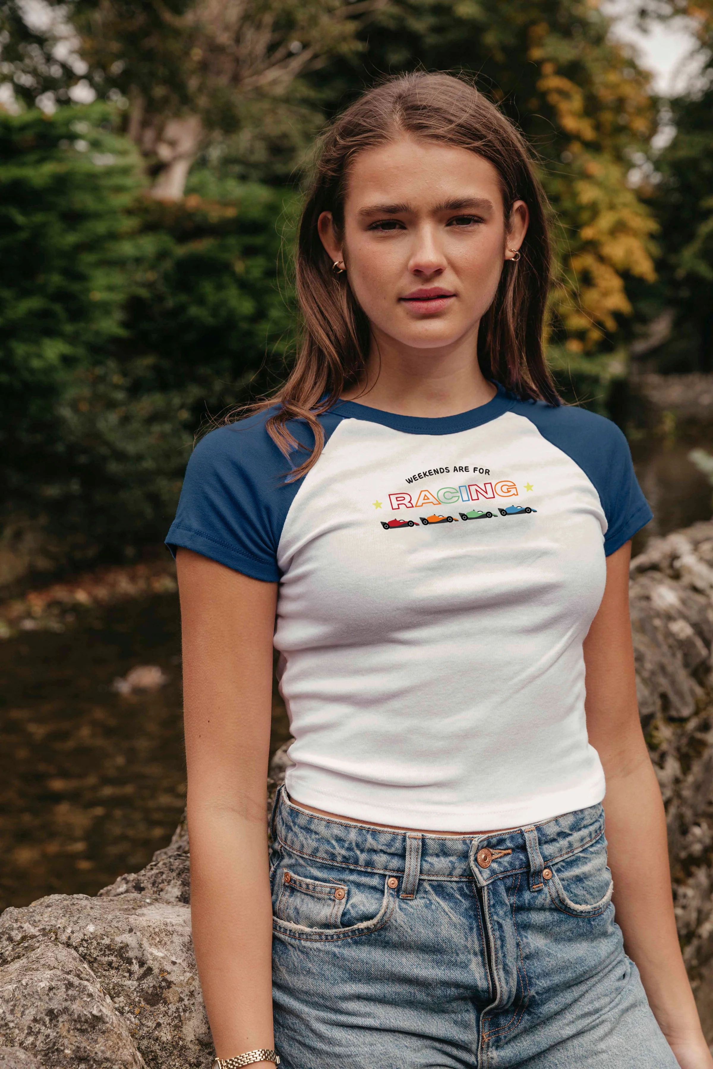 Racing Embroidery Micro Rib Baby Tee