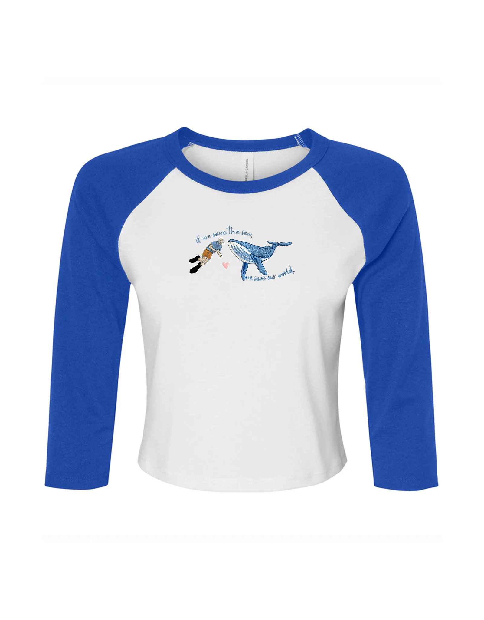 Save The Sea Embroidered Micro Rib 3/4 Sleeve Tee - Image 3