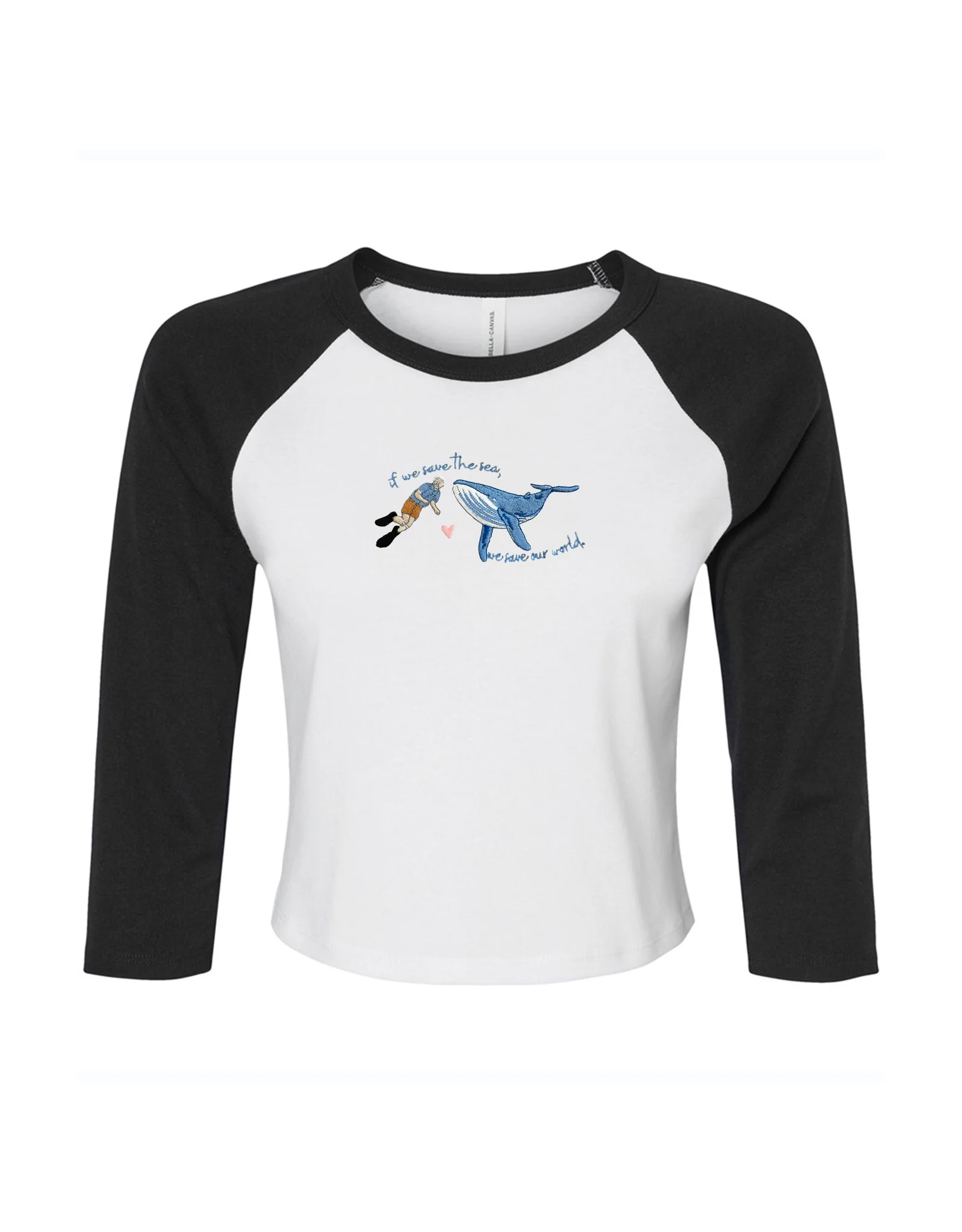 Save The Sea Embroidered Micro Rib 3/4 Sleeve Tee - Image 4