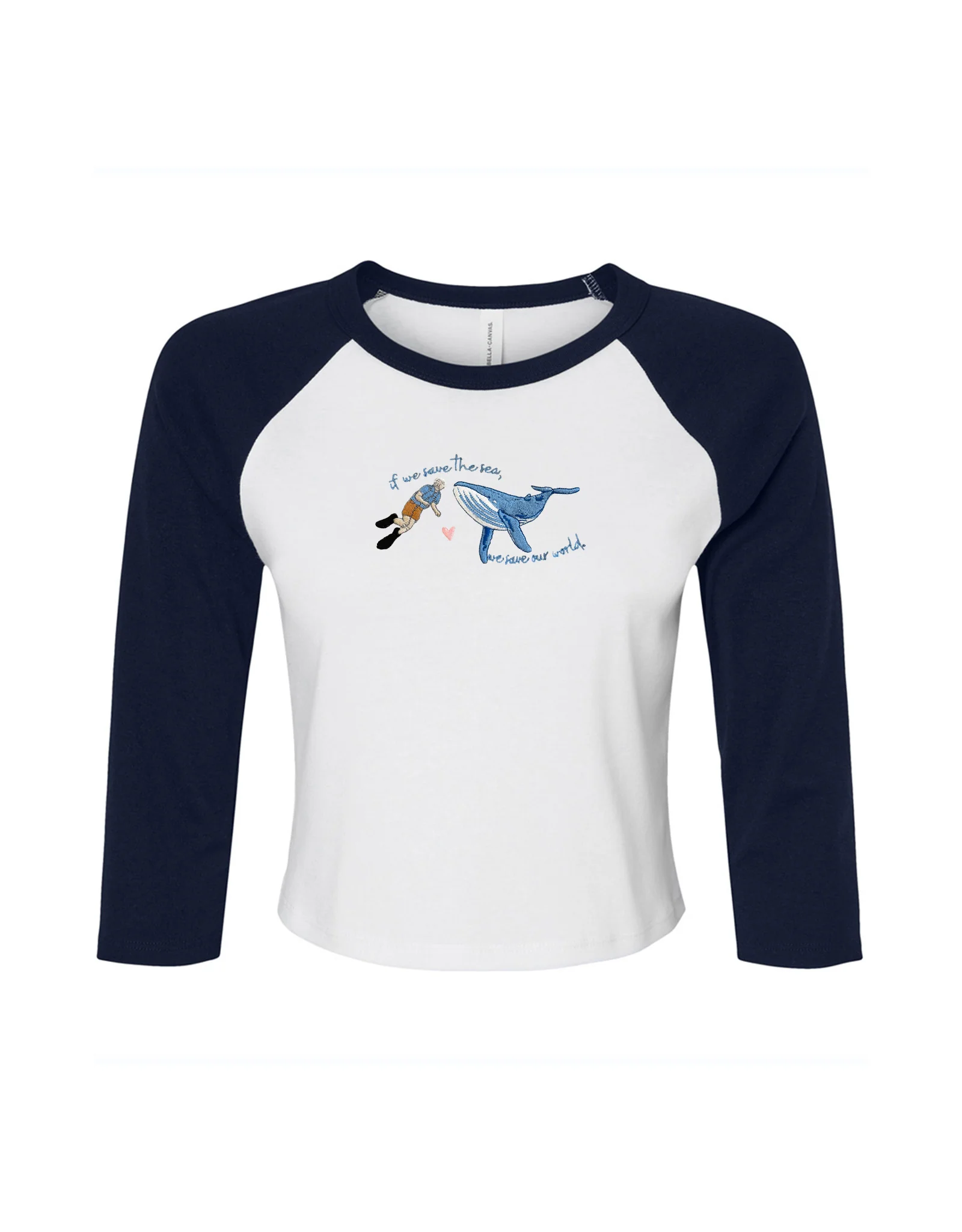 Save The Sea Embroidered Micro Rib 3/4 Sleeve Tee - Image 5