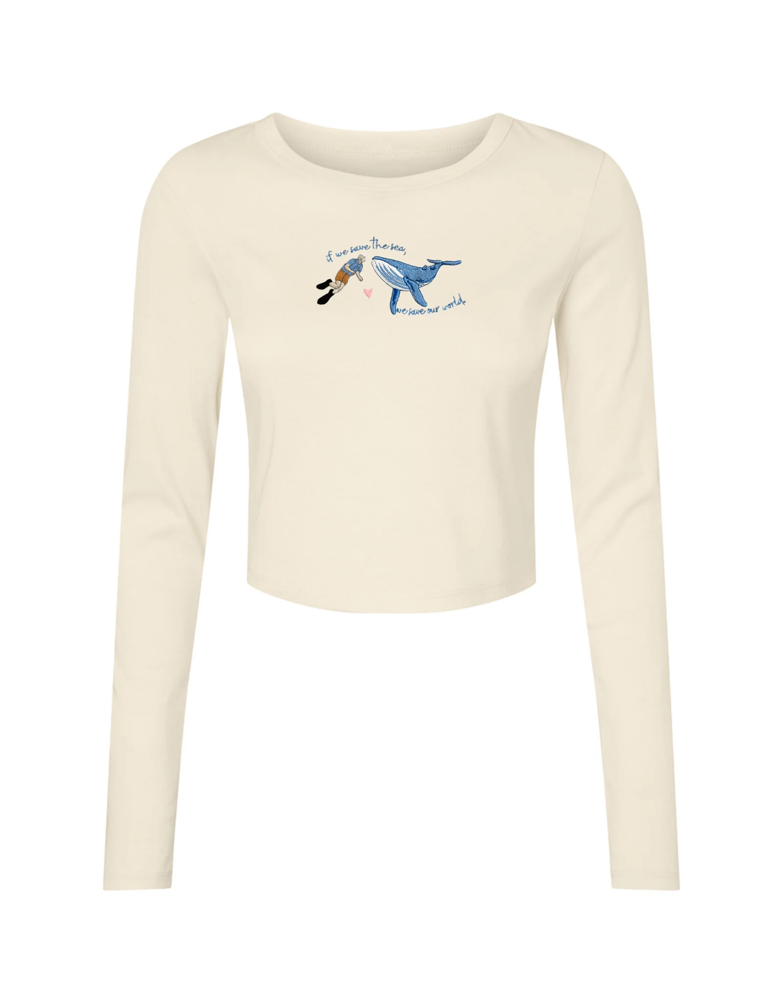 Save The Sea Embroidered Micro Rib Long Sleeved Tee - Image 3