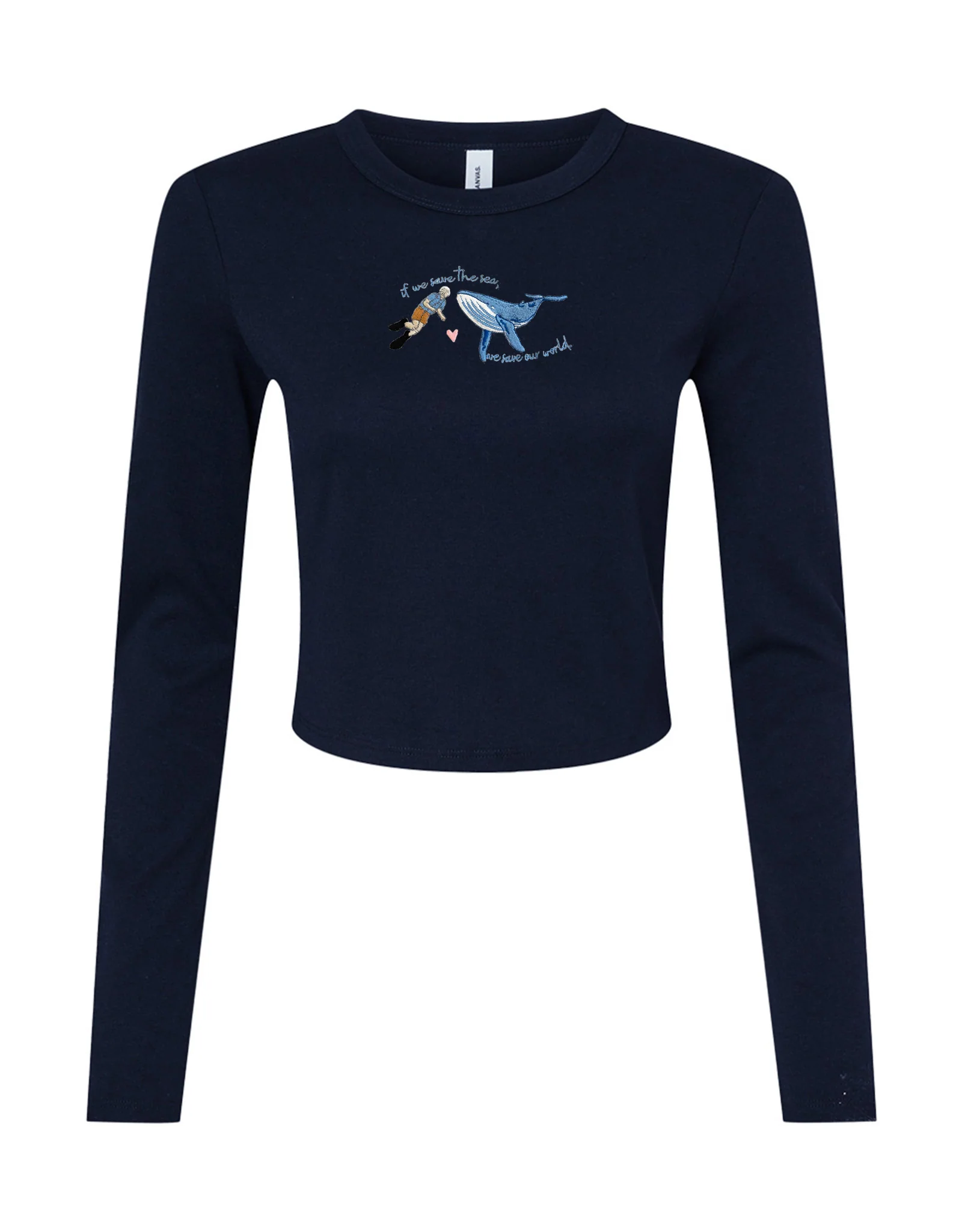 Save The Sea Embroidered Micro Rib Long Sleeved Tee - Image 4