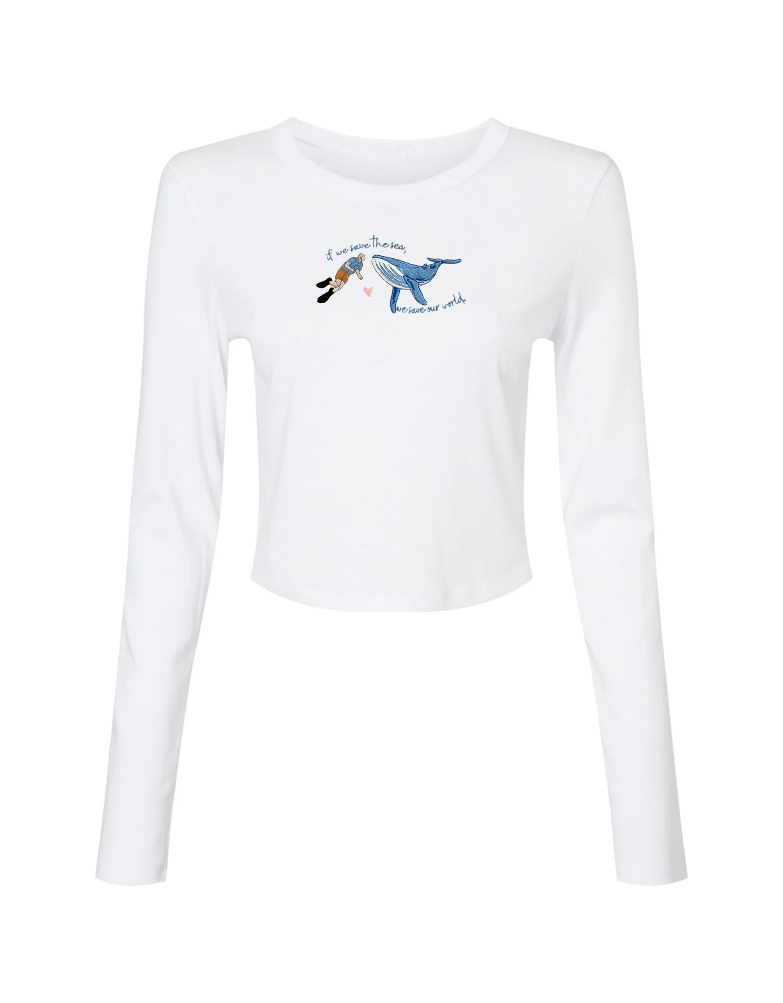 Save The Sea Embroidered Micro Rib Long Sleeved Tee - Image 5