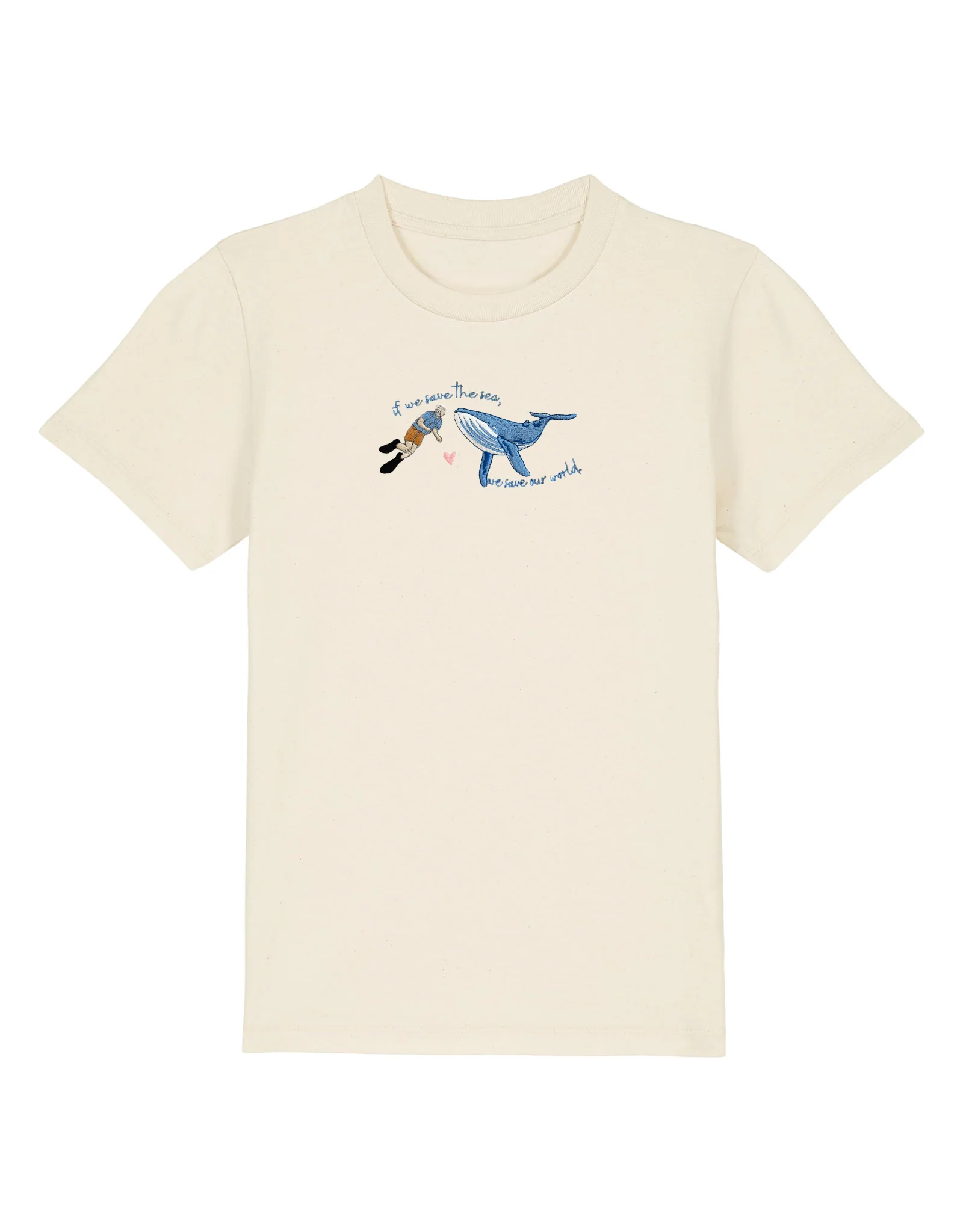 Save The Sea Embroidered Organic Cotton Childrens T-Shirt - Image 3