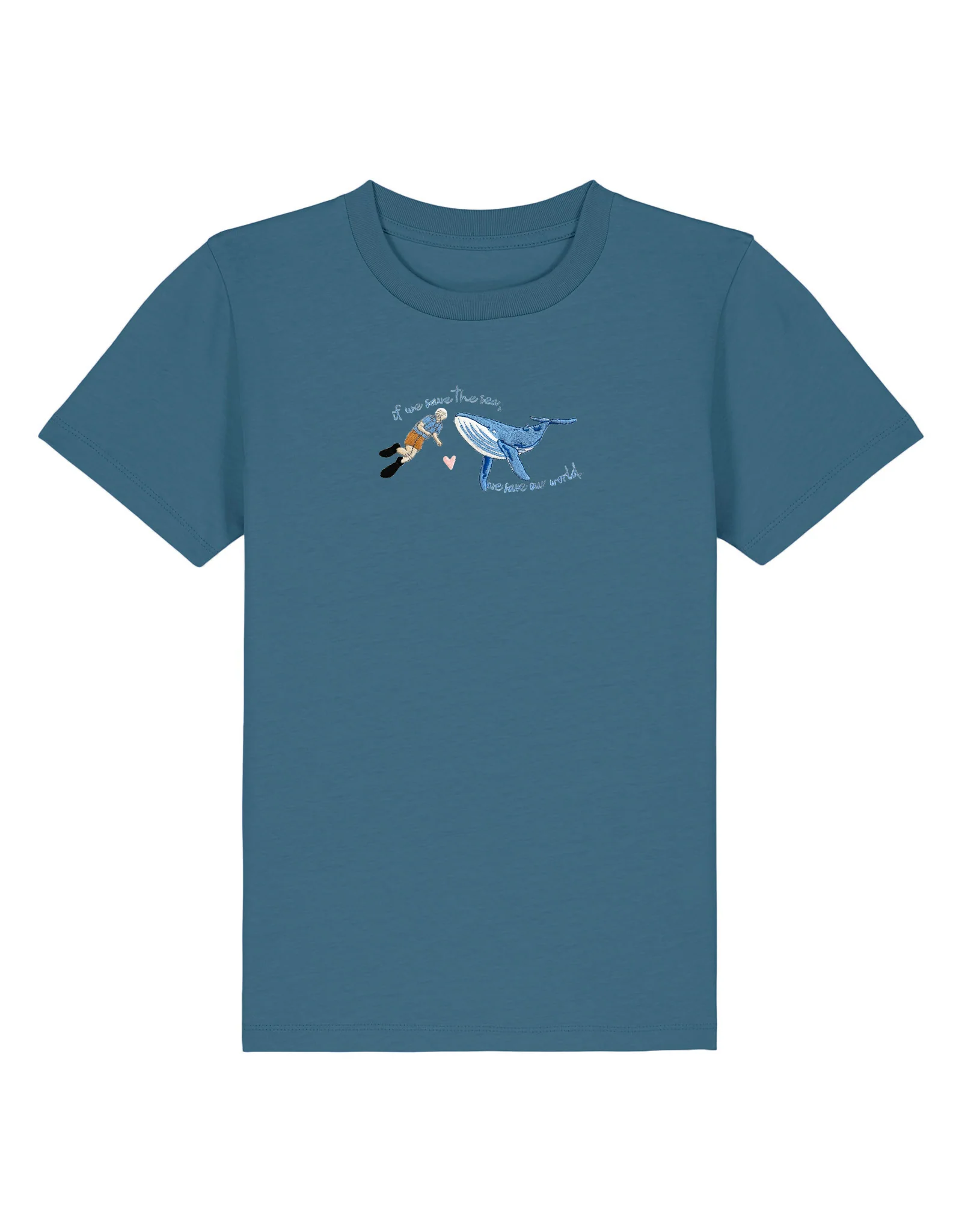Save The Sea Embroidered Organic Cotton Childrens T-Shirt - Image 7
