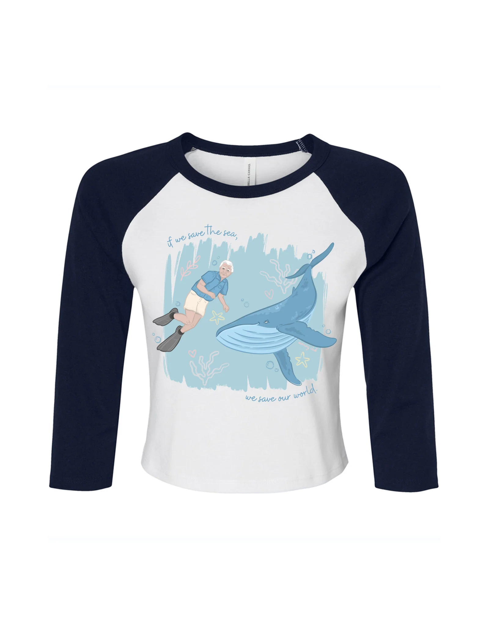 Save The Sea Printed Micro Rib 3/4 Sleeve Tee - Image 3
