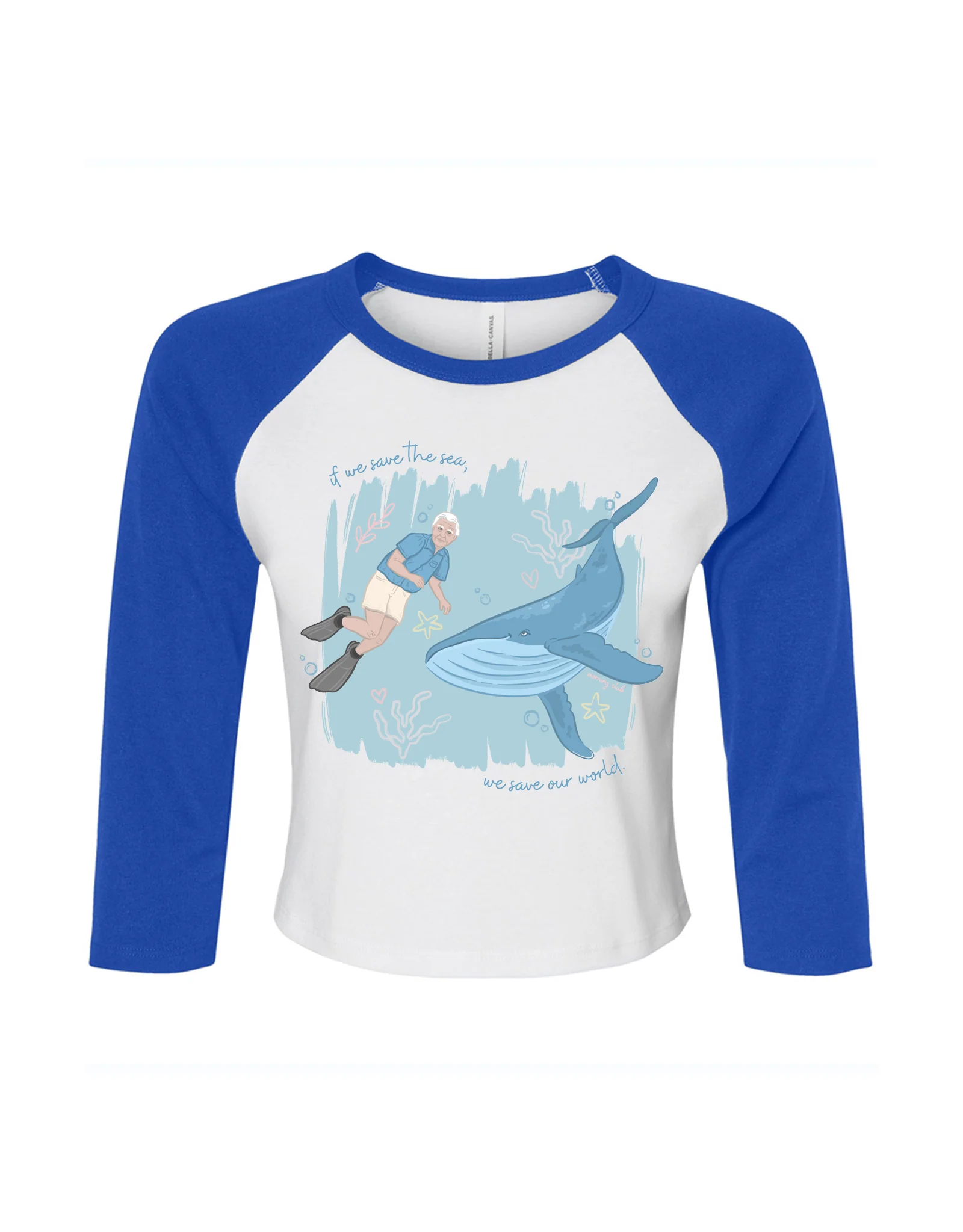 Save The Sea Printed Micro Rib 3/4 Sleeve Tee - Image 4