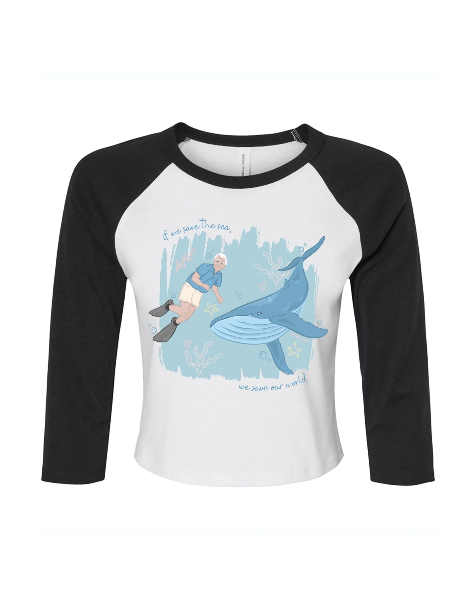 Save The Sea Printed Micro Rib 3/4 Sleeve Tee - Image 5