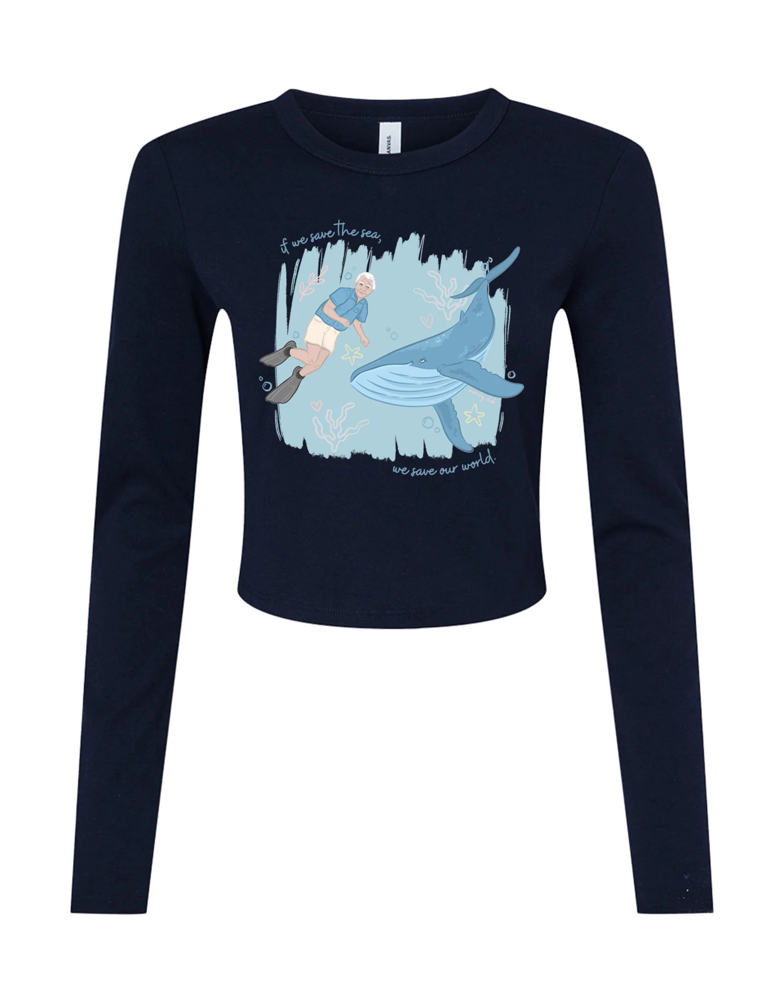 Save The Sea Printed Micro Rib Long Sleeved Tee - Image 3