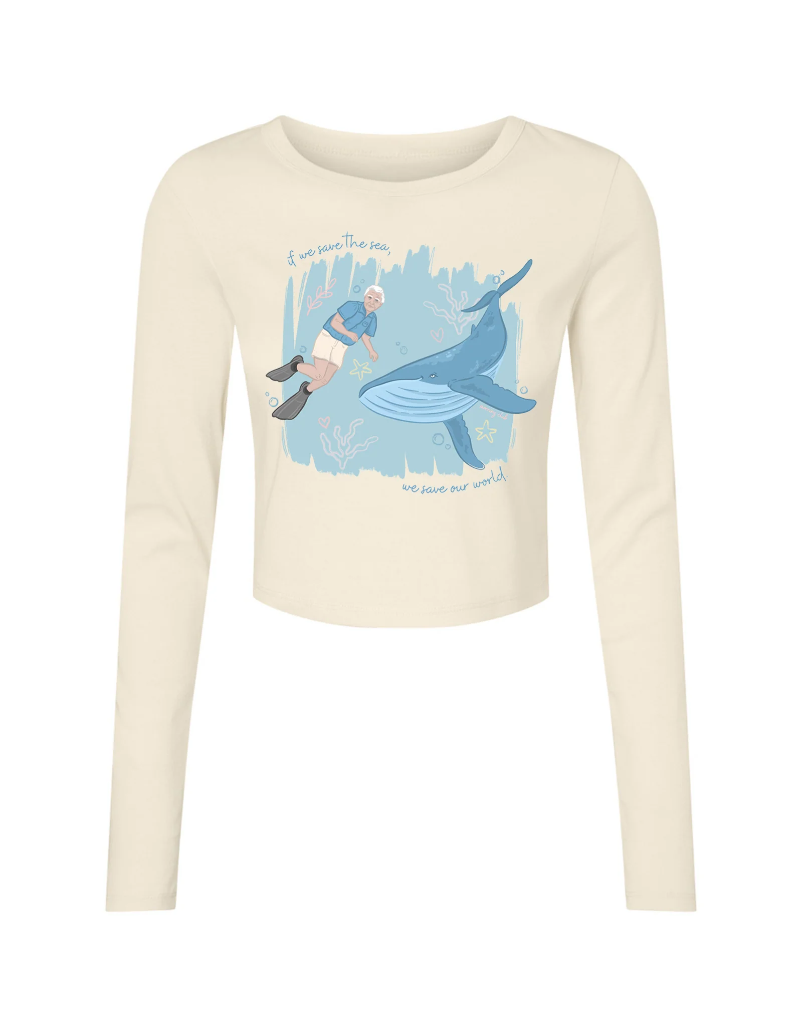 Save The Sea Printed Micro Rib Long Sleeved Tee - Image 4