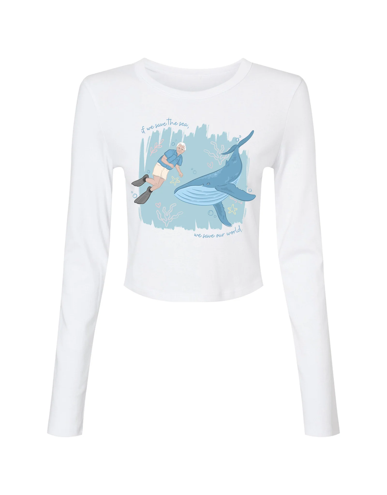 Save The Sea Printed Micro Rib Long Sleeved Tee - Image 5