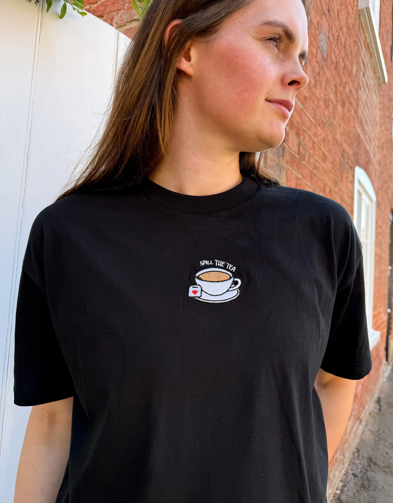 Spill The Tea Embroidered Boxy Organic Cotton Tee - Image 2