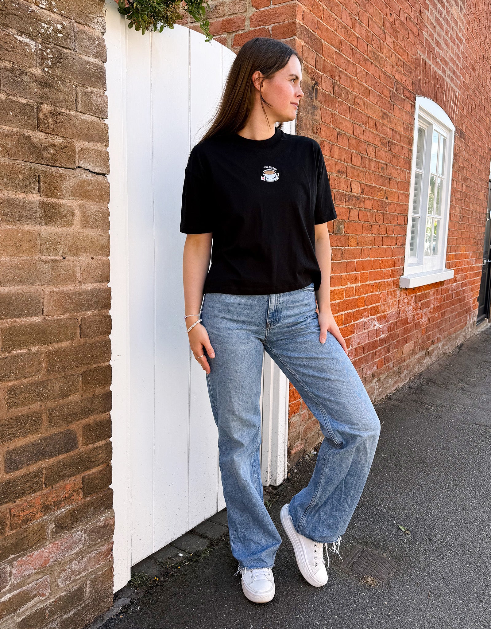Spill The Tea Embroidered Boxy Organic Cotton Tee - Image 3