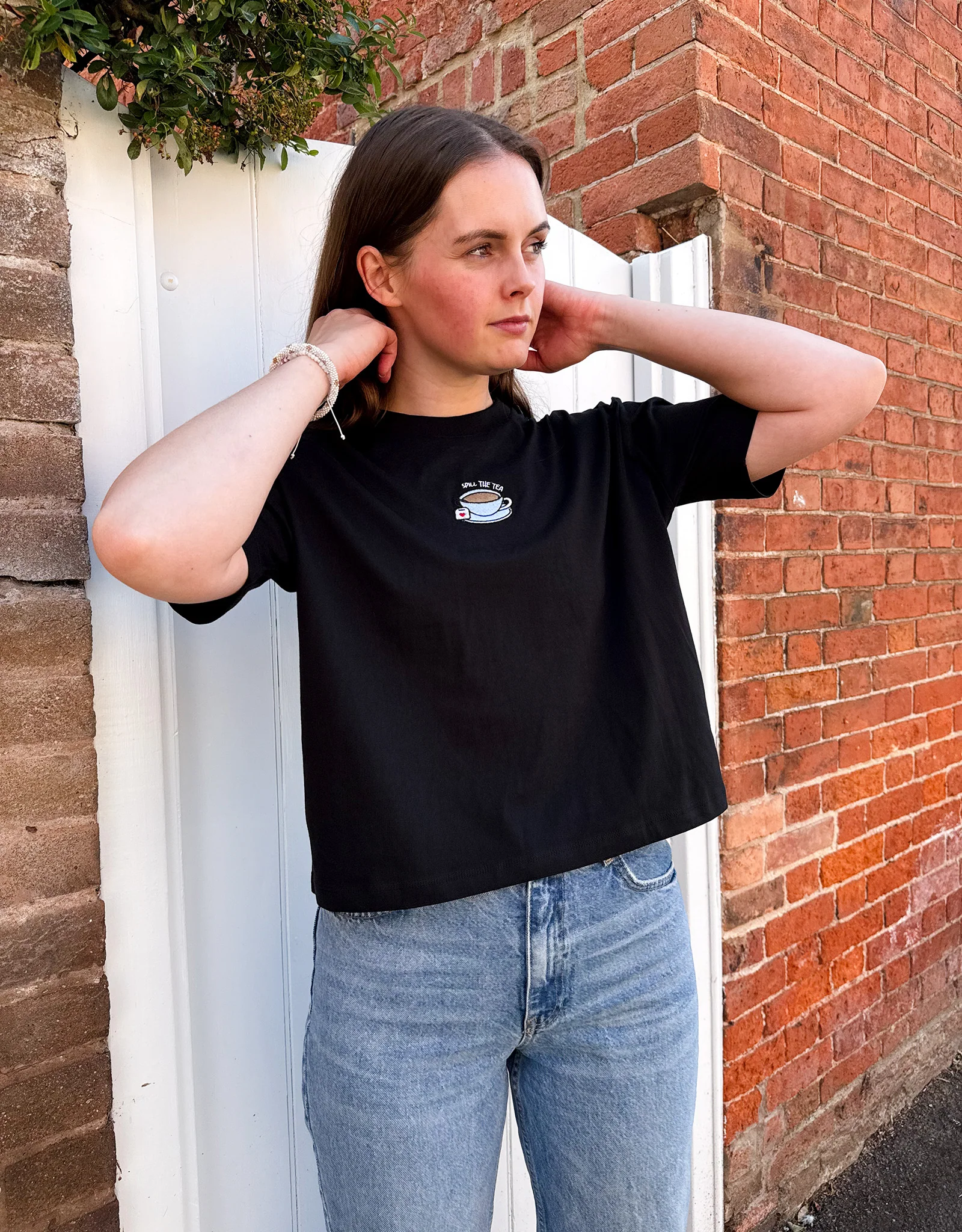 Spill The Tea Embroidered Boxy Organic Cotton Tee - Image 4