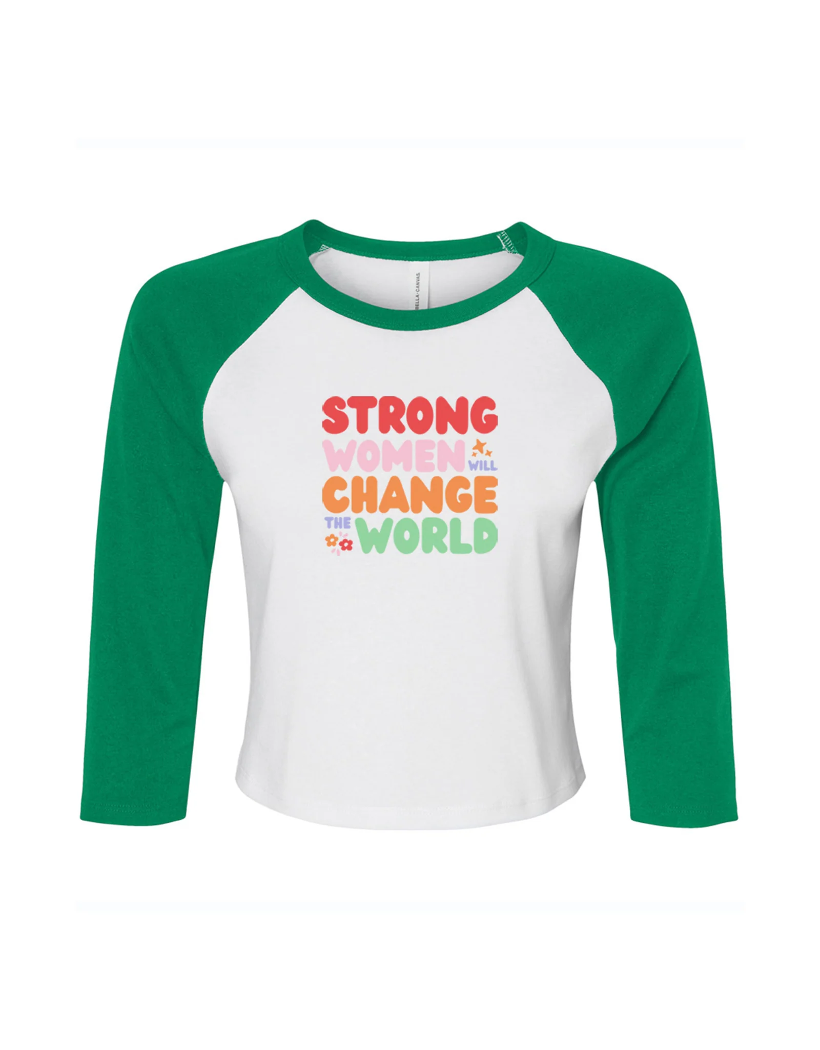 Strong Women Embroidered Micro Rib 3/4 Sleeve Tee - Image 3