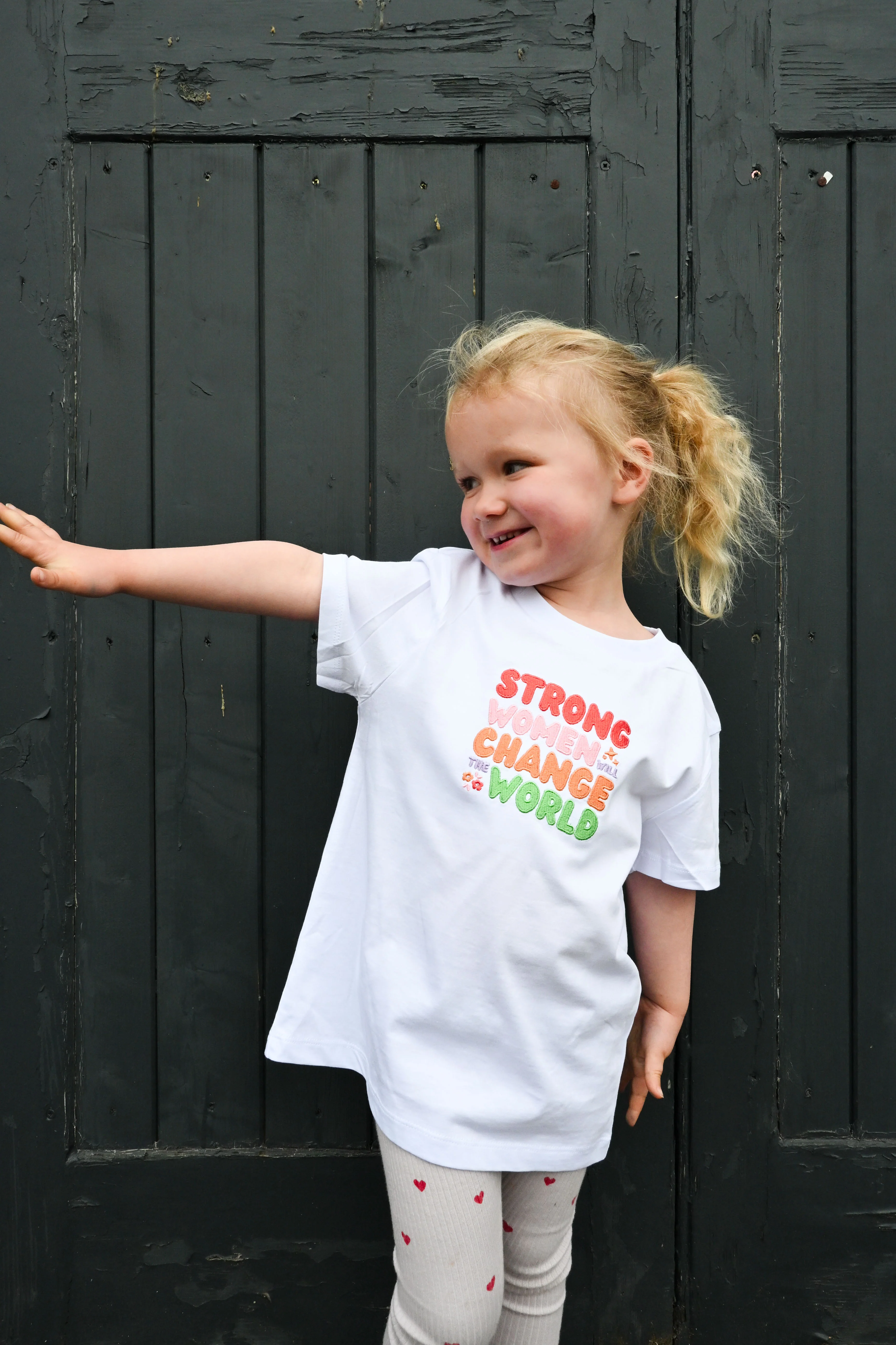 Strong Women Embroidered Organic Cotton Childrens T-Shirt - Image 3