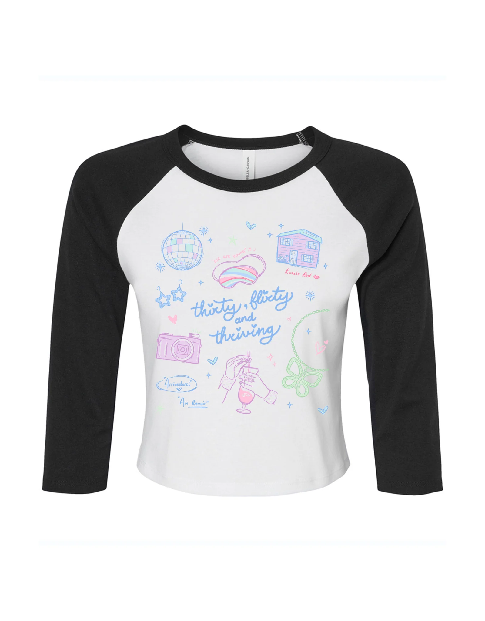 Thirty, Flirty & Thriving Printed Micro Rib 3/4 Sleeve Tee - Image 3