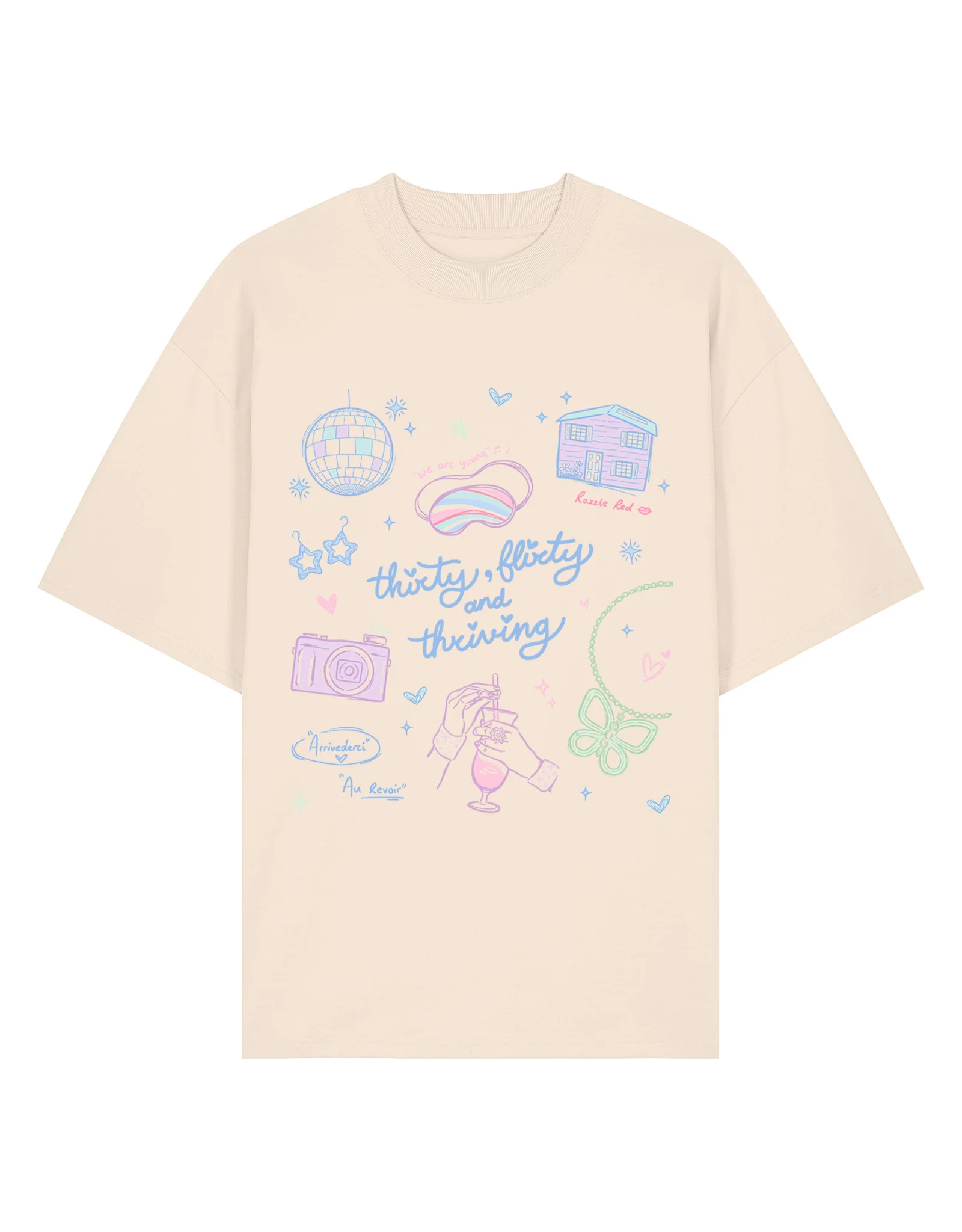 Thirty, Flirty & Thriving Printed Oversized Organic Cotton Tee - Image 3