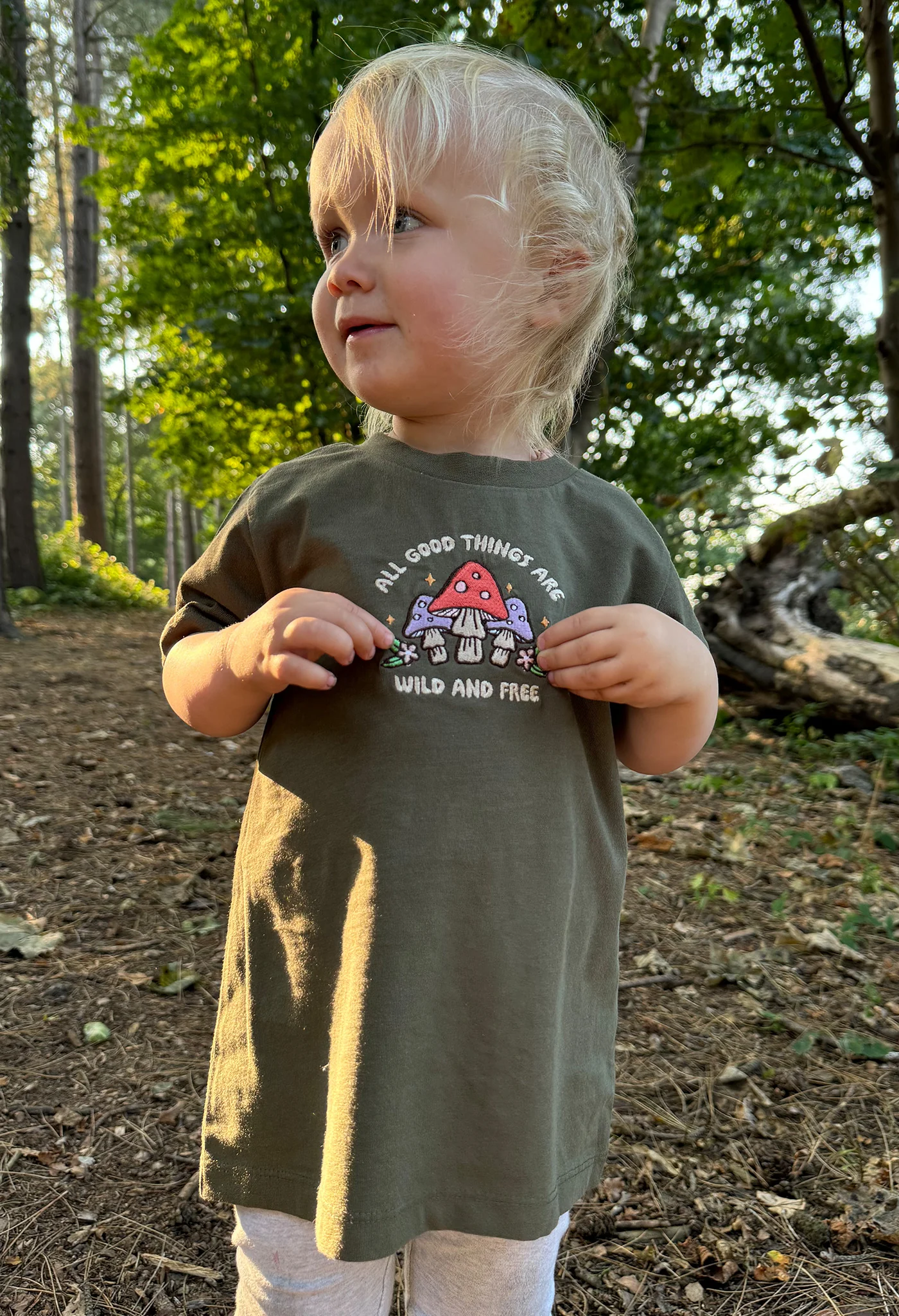 Wild Mushrooms Embroidered Organic Cotton Childrens T-Shirt - Image 2